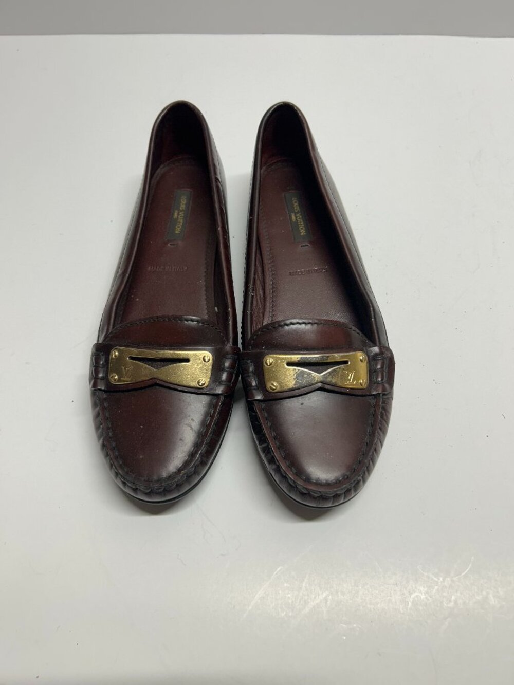 Louis Vuitton Dark Brown Leather Loafers with Gold Hardware